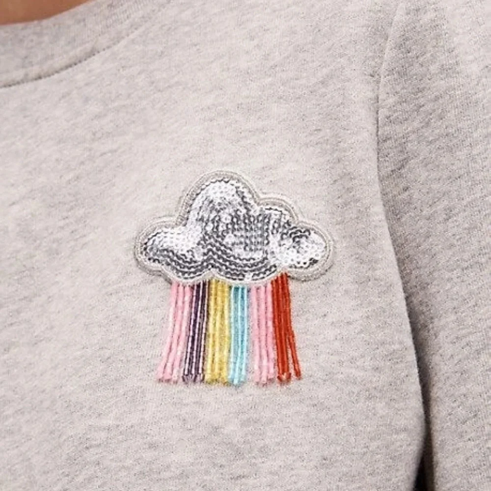 Kate Spade Rain or Shine Short Sleeve Pullover Sweatshirt with Beads Small
